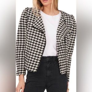 Vince Camuto Houdstooth Puff shoulder Moto jacket